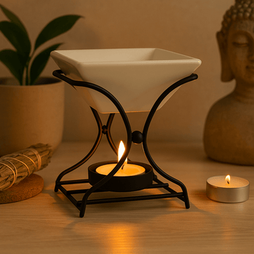 Oil Burner For Wax Melts Ceramic Metal Square