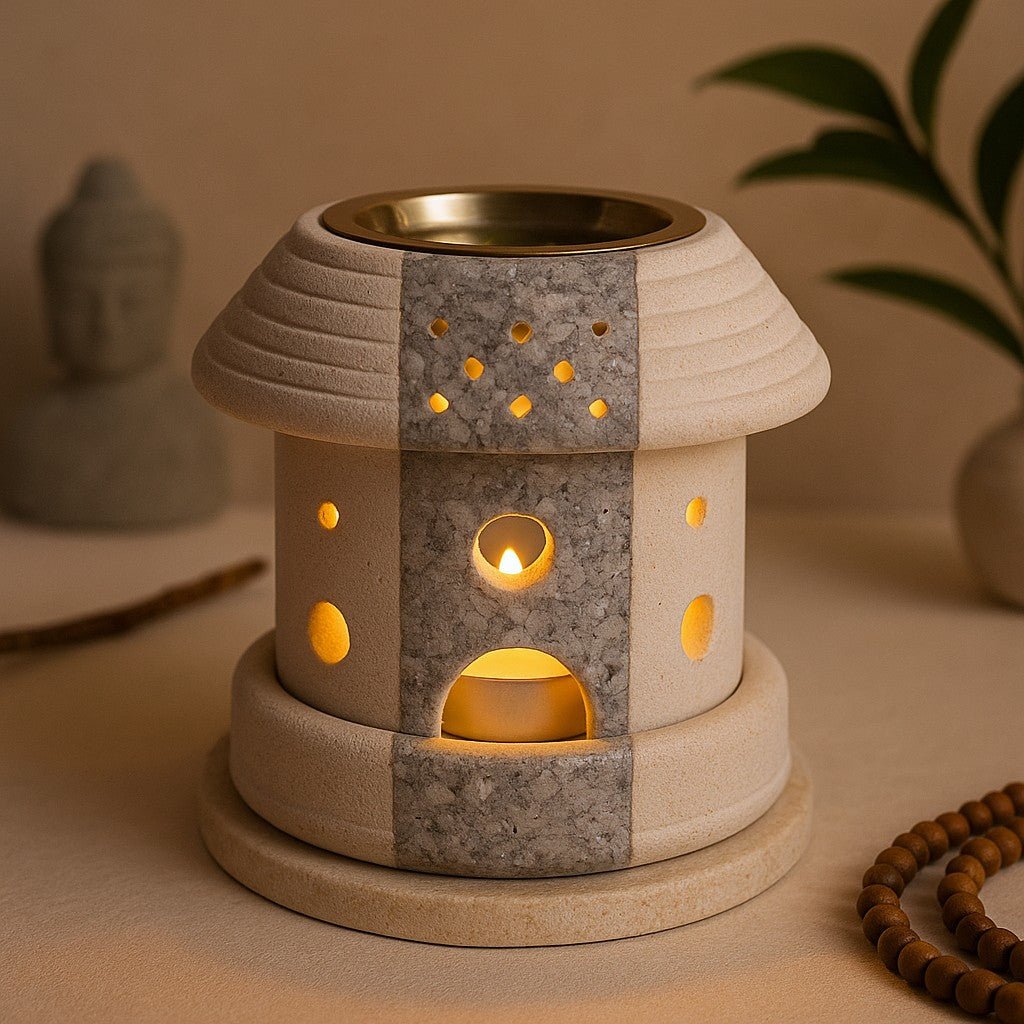 Oil Burner Lantern, Indonesian Sandstone - SHAMTAM.COM
