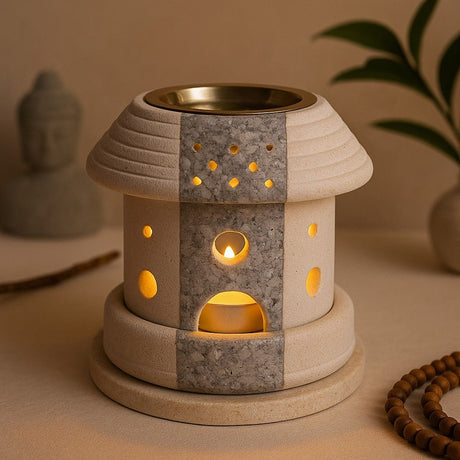 Oil Burner Lantern, Indonesian Sandstone - SHAMTAM.COM