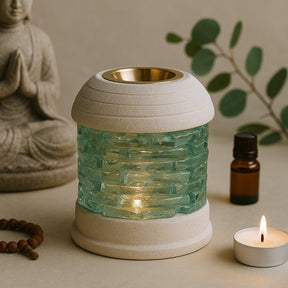Oil Burner Sandstone With Round Glass Brick - SHAMTAM.COM