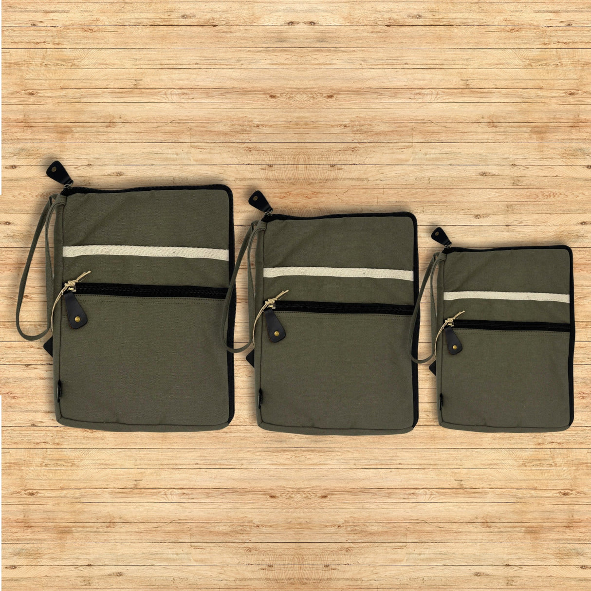 Olive Canvas Large Laptop Pouch with Quick Access Design and Extra Side Pocket - SHAMTAM.COM