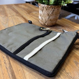Olive Canvas Tablet Pouch with Quick Access Design and Extra Side Pocket - Slim, Portable, and Stylish Organizer for On - the - Go Lifestyles - SHAMTAM.COM