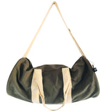 Olive Green 'Don't Quit' Cylindrical Duffel Gym Bag with Adjustable Shoulder Strap and Beige Handles - SHAMTAM.COM