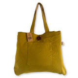 Organic Cotton & Jute Reversible Tote Bag with Front Pocket - Pistachio Yellow Eco - Friendly Shopper - SHAMTAM.COM