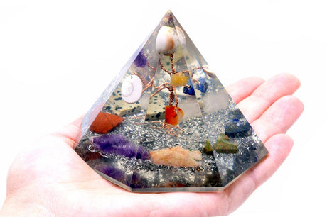 Orgonite Power Pyramid 7 Sided - Gemstone Wisdom Tree - 90 mm - SHAMTAM.COM