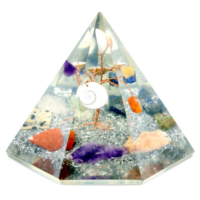 Orgonite Power Pyramid 7 Sided - Gemstone Wisdom Tree - 90 mm - SHAMTAM.COM