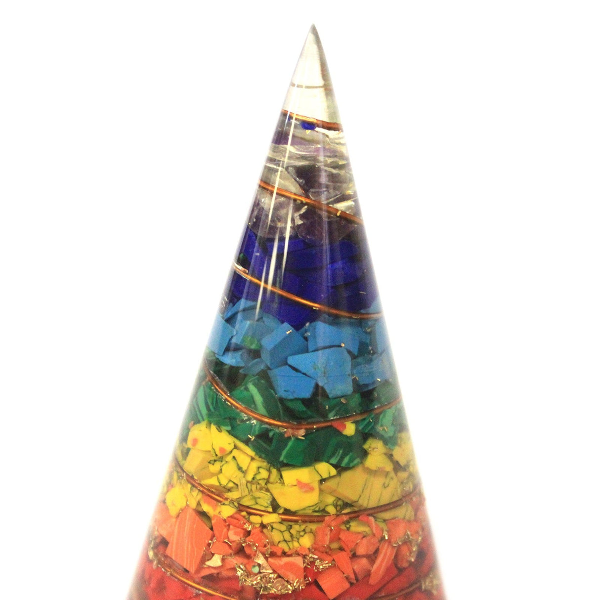 Chakra Orgonite Cone - Crystals Gemstones Copper 80mm - SHAMTAM.COM