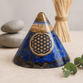 Orgonite Cone Lapis Flower of Life Quartz 90mm - SHAMTAM.COM