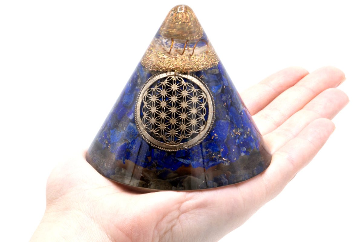 Orgonite Cone - Lapis Flower of Life - Suspended Quartz - 90 mm - SHAMTAM.COM