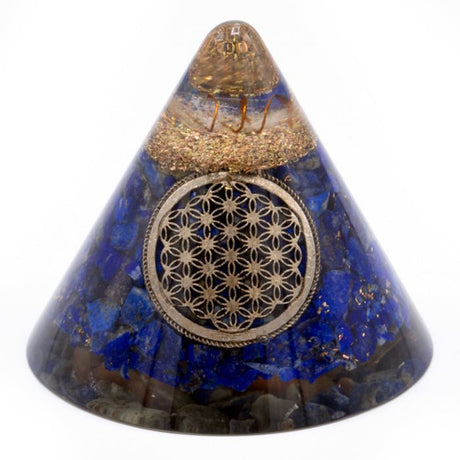 Orgonite Cone - Lapis Flower of Life - Suspended Quartz - 90 mm - SHAMTAM.COM