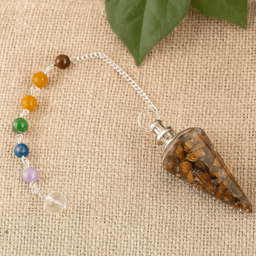Péndulo de radiestesia orgonita – chakra ojo de tigre