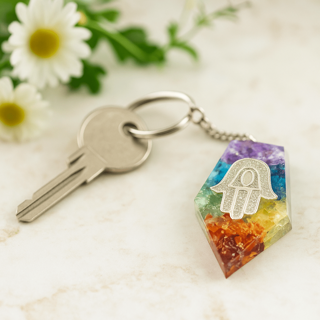 Orgonite Keychain Gemstone Chakra Hamsa - SHAMTAM.COM