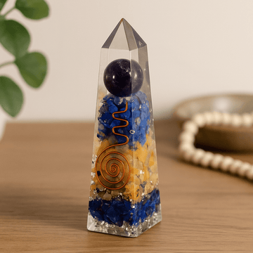 Obelisk Orgonitowy Punkt Miedź Lapis Żółty Awenturyn 90x25mm