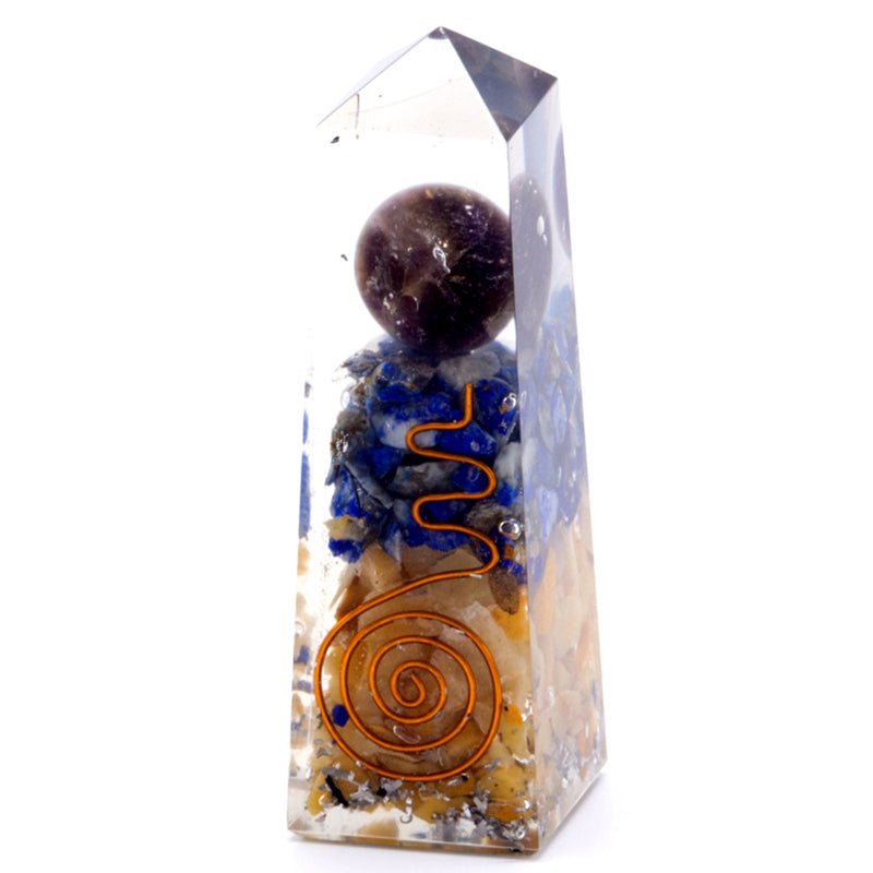 Orgonite Obelisk Power Point Copper, Lapis and Yellow Aventurine - 90x25 mm - SHAMTAM.COM