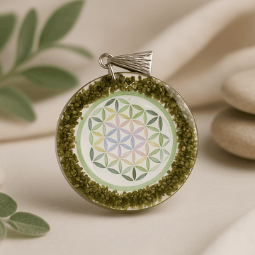 Ciondolo di Orgonite Mandala di Pietra Verde