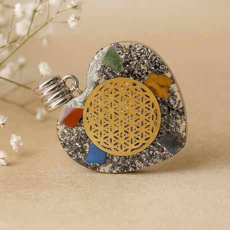 Orgonite Pendant Heart, 7 Chakra Stones - SHAMTAM.COM