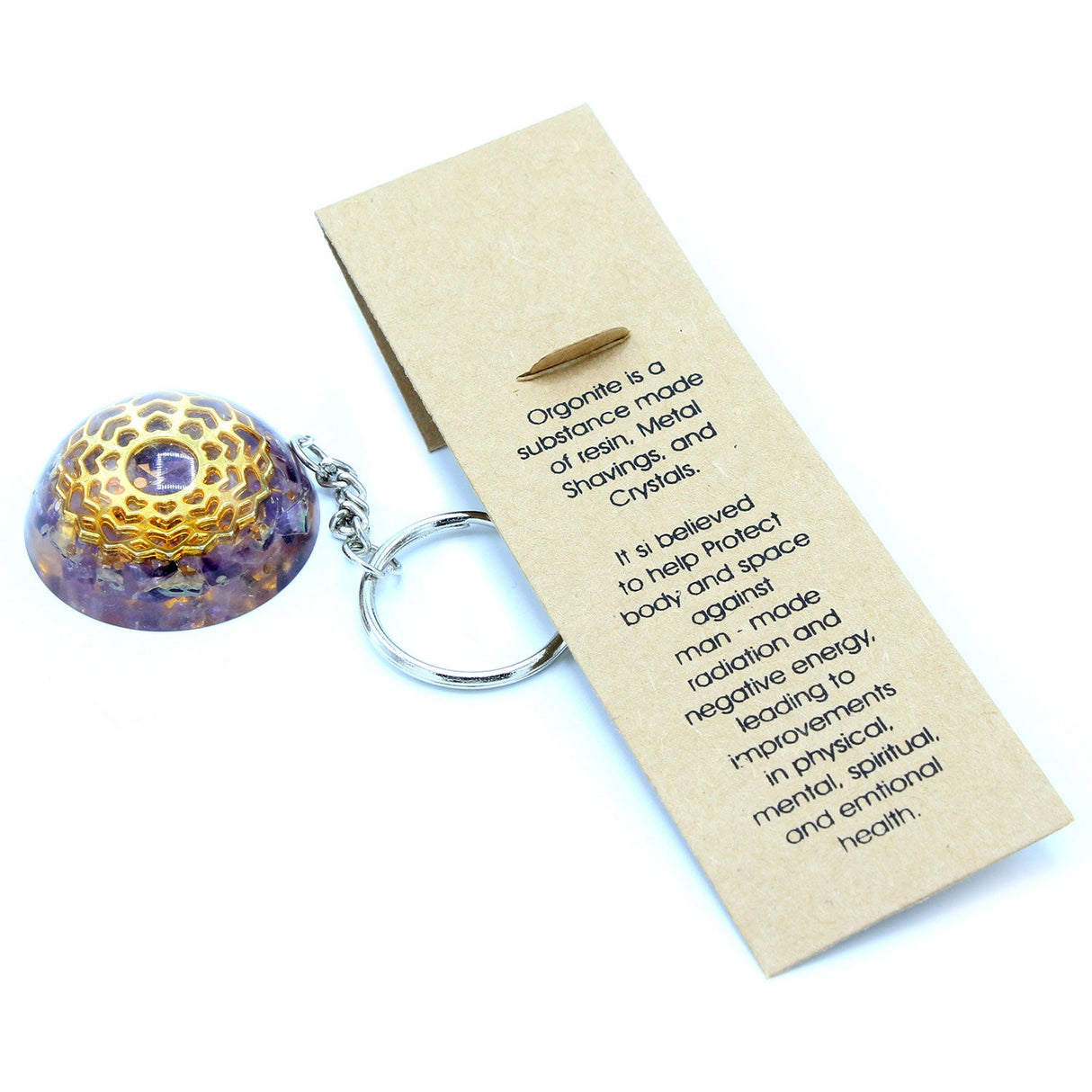 Talisman Keychain Orgonite Power - Amethyst Mandala Hearts - SHAMTAM.COM