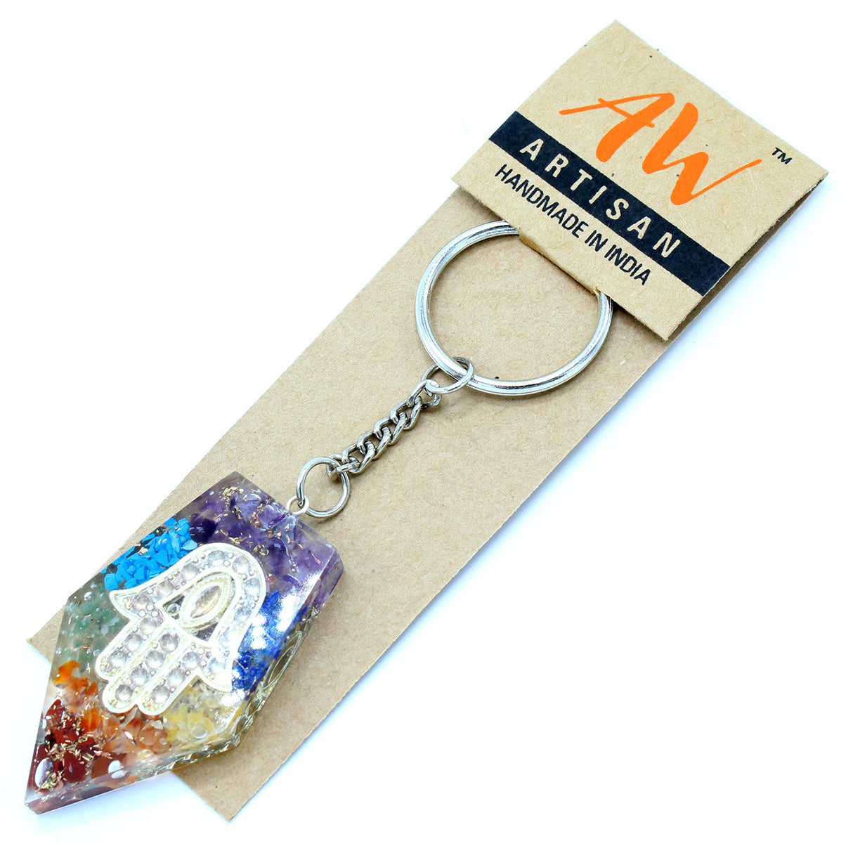 Talisman Keychain Orgonite Power - Gemstone Chakra Hamsa - SHAMTAM.COM