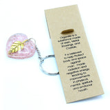 Talisman Keychain Orgonite Power - Rose Quartz Heearts Golden Leaf - SHAMTAM.COM