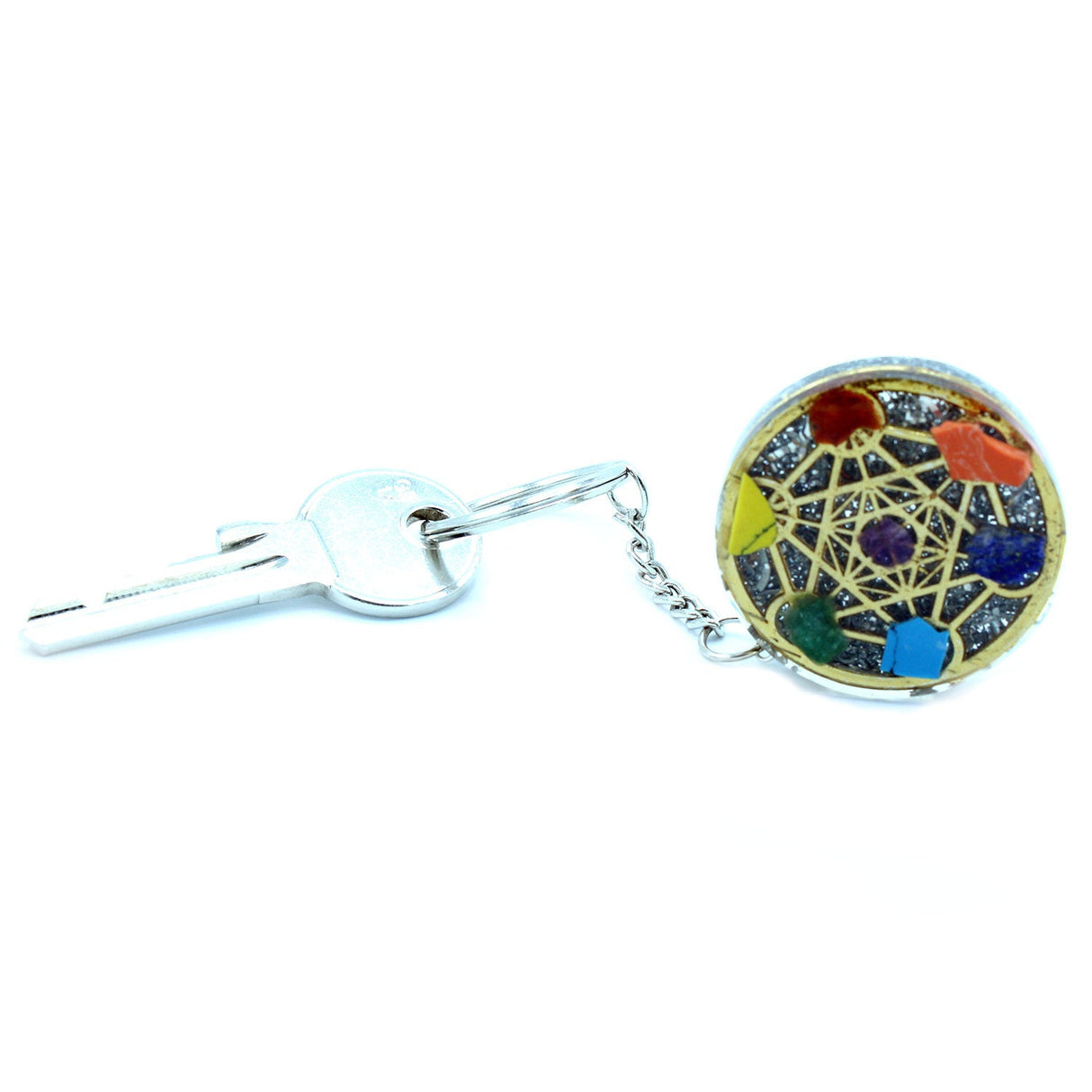 Talisman Keychain Orgonite Power - Round Seven Chakra - SHAMTAM.COM