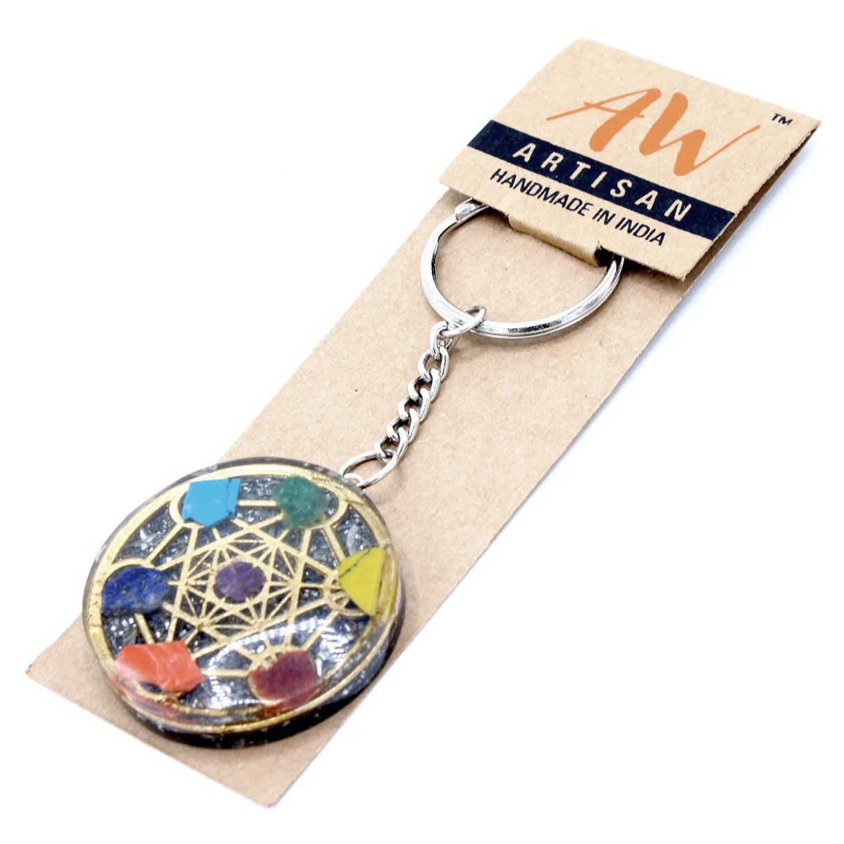 Talisman Keychain Orgonite Power - Round Seven Chakra - SHAMTAM.COM