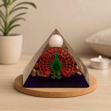 Orgonite Pyramid 80mm Peacock Copper Gemstones