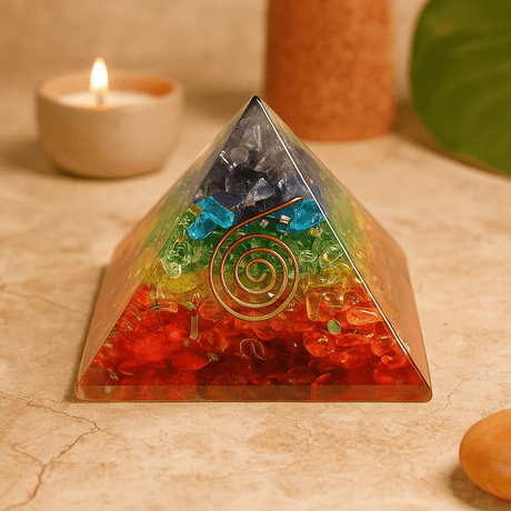 Orgonite Pyramid Chakra Gem Chips Copper Crystals 70mm - SHAMTAM.COM