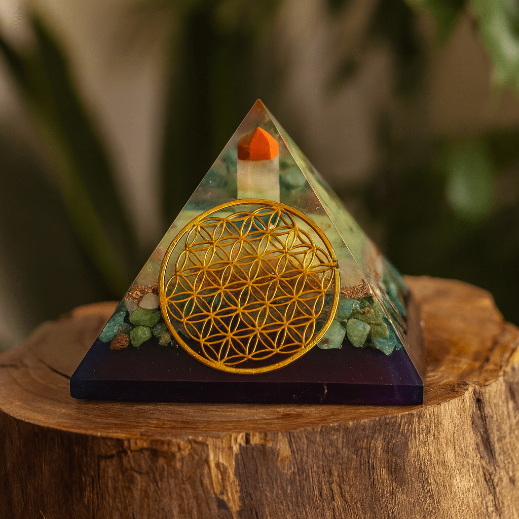 Orgonite Pyramid, Flower of Life Copper Gemstones 80mm - SHAMTAM.COM