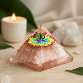 Orgonite Pyramid Rose Quartz Flower Of Life 70mm - SHAMTAM.COM