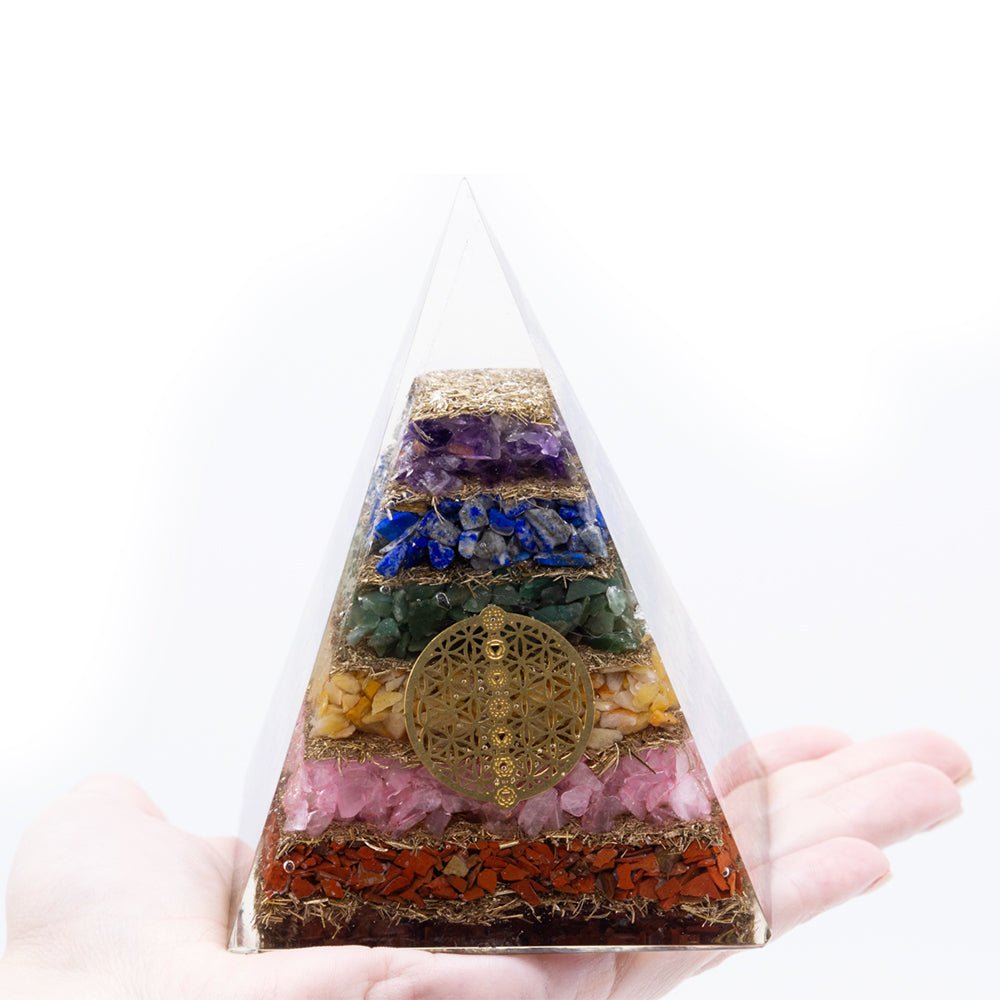 Orgonite Pyramid - Seven Chakra Flower of Life - 70 mm - SHAMTAM.COM