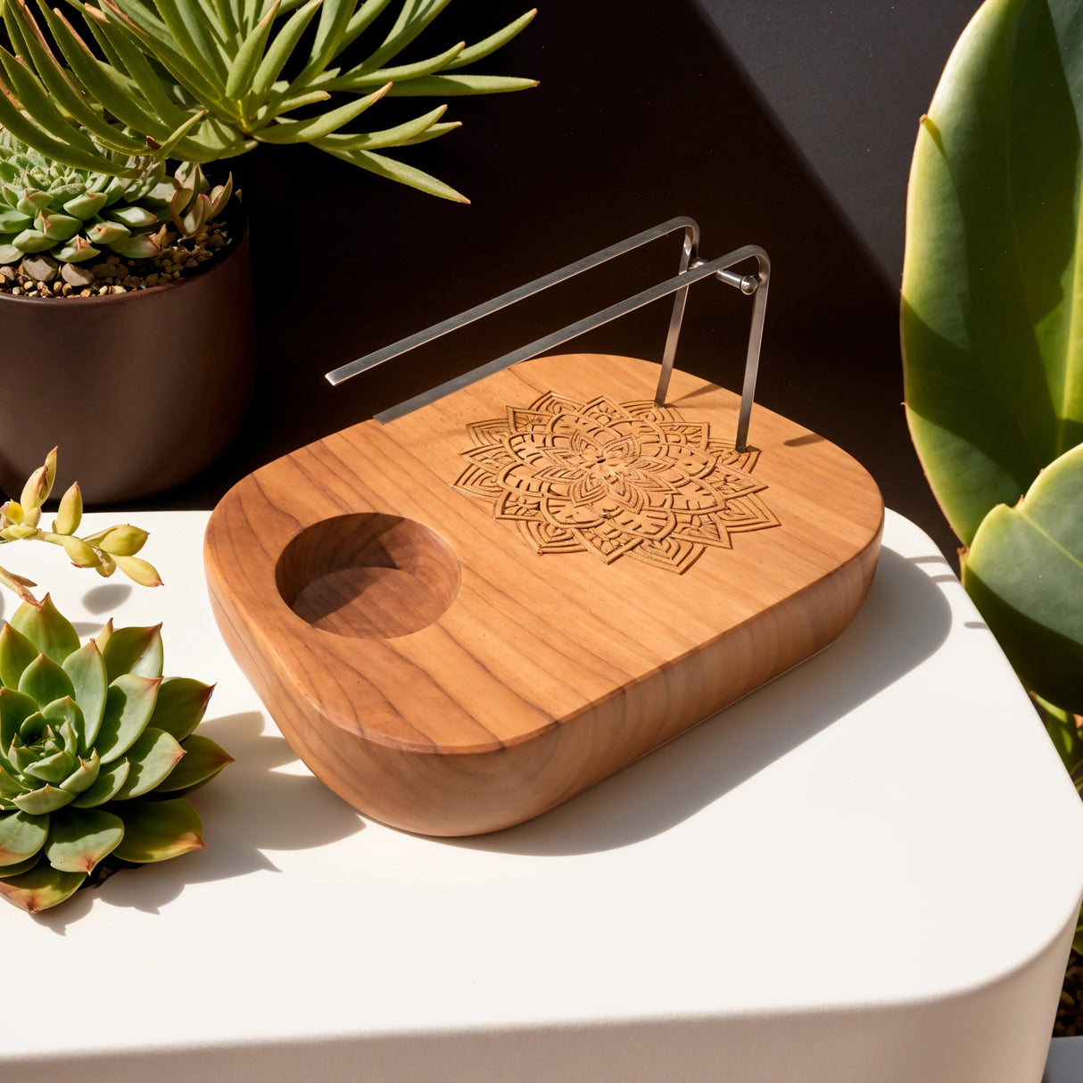 Palo Santo Holder - Teak Wood - Mandala Design - SHAMTAM.COM