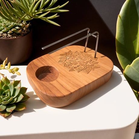 Palo Santo Holder - Teak Wood - Mandala Design - SHAMTAM.COM