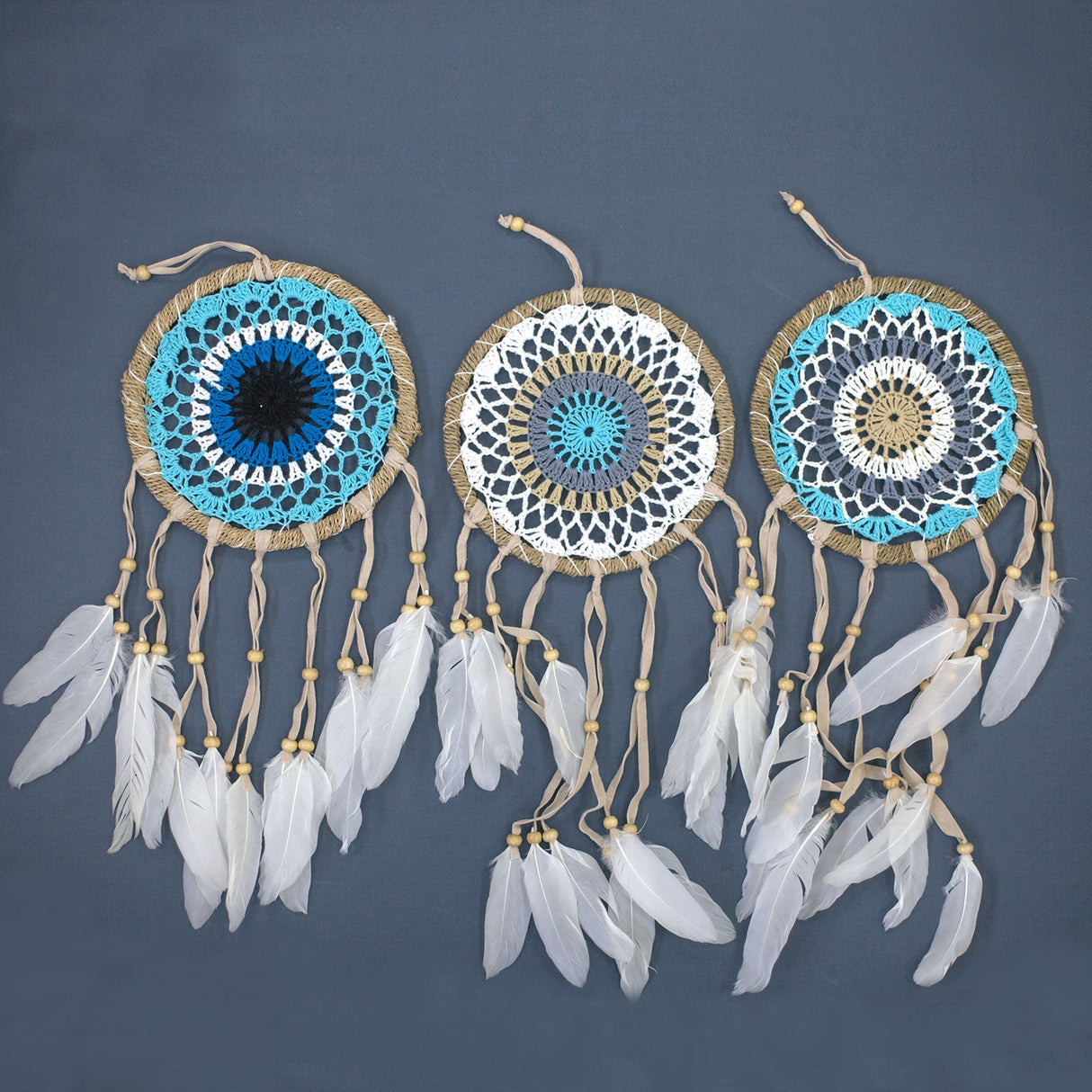 Macrame Dreamcatcher Pastel Blue 16cm (asst colours) - SHAMTAM.COM