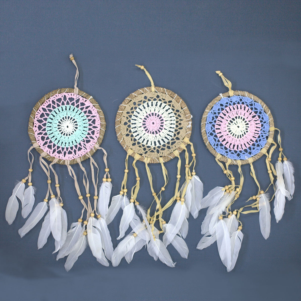 Macrame Dreamcatcher Pastel Pink 16cm (asst colours) - SHAMTAM.COM