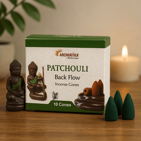 Patchouli Backflow Incense Cones, Box of 10 - SHAMTAM.COM