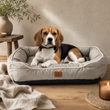 PAW Bed – Medium Khaki Beige – 70 × 60 × 15 cm — styled in a warm, naturally lit interior
