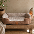 PAW Bed – Medium Plush Teddy Brown – 70 × 55 × 18 cm — styled in a warm, naturally lit interior