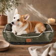 PAW Bed – Small Khaki Green – 60 × 50 × 15 cm — styled in a warm, naturally lit interior