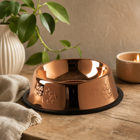 PAW Food Bowls - Single Copper Style - 18cm - Stainless Steel (304) — styled in a warm, naturally lit interior