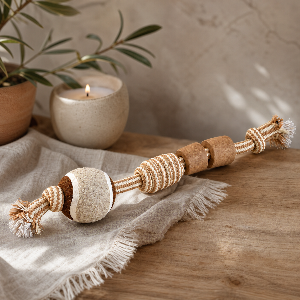 PAW Toys - Coffee Wood Chew - Knuckle Ball Batton — styled in a warm, naturally lit interior