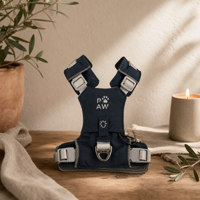 PAW - XS (2-4Kg) Dog Step-in Guardian Harness with Reflective Mesh - Rock Grey - Black Obsidian Charm — styled in a warm, naturally lit interior
