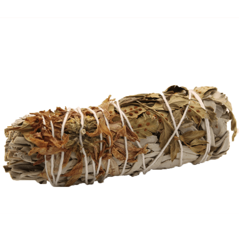 Peaceful Sage Smudge Stick with Natural Green Mirton Leaves & Orange Mini Daisy - 10cm - SHAMTAM.COM