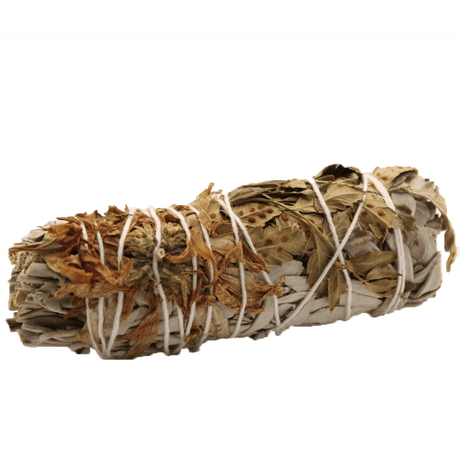 Peaceful Sage Smudge Stick with Natural Green Mirton Leaves & Orange Mini Daisy - 10cm - SHAMTAM.COM