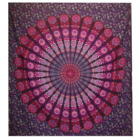 Vibrant Purple Peacock Mandala Cotton Bedspread & Wall Hanging - Bohemian Floral Tapestry Decor - SHAMTAM.COM