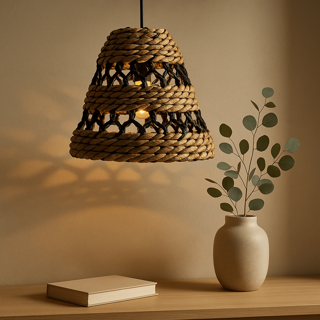 Pendant Lampshade Banana Leaf Black Raffia Medium - SHAMTAM.COM