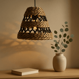 Pendant Lampshade Banana Leaf Black Raffia Medium - SHAMTAM.COM