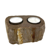 Double Candle Holder - Petrified Wood - SHAMTAM.COM