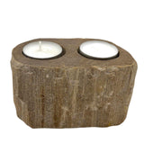 Double Candle Holder - Petrified Wood - SHAMTAM.COM