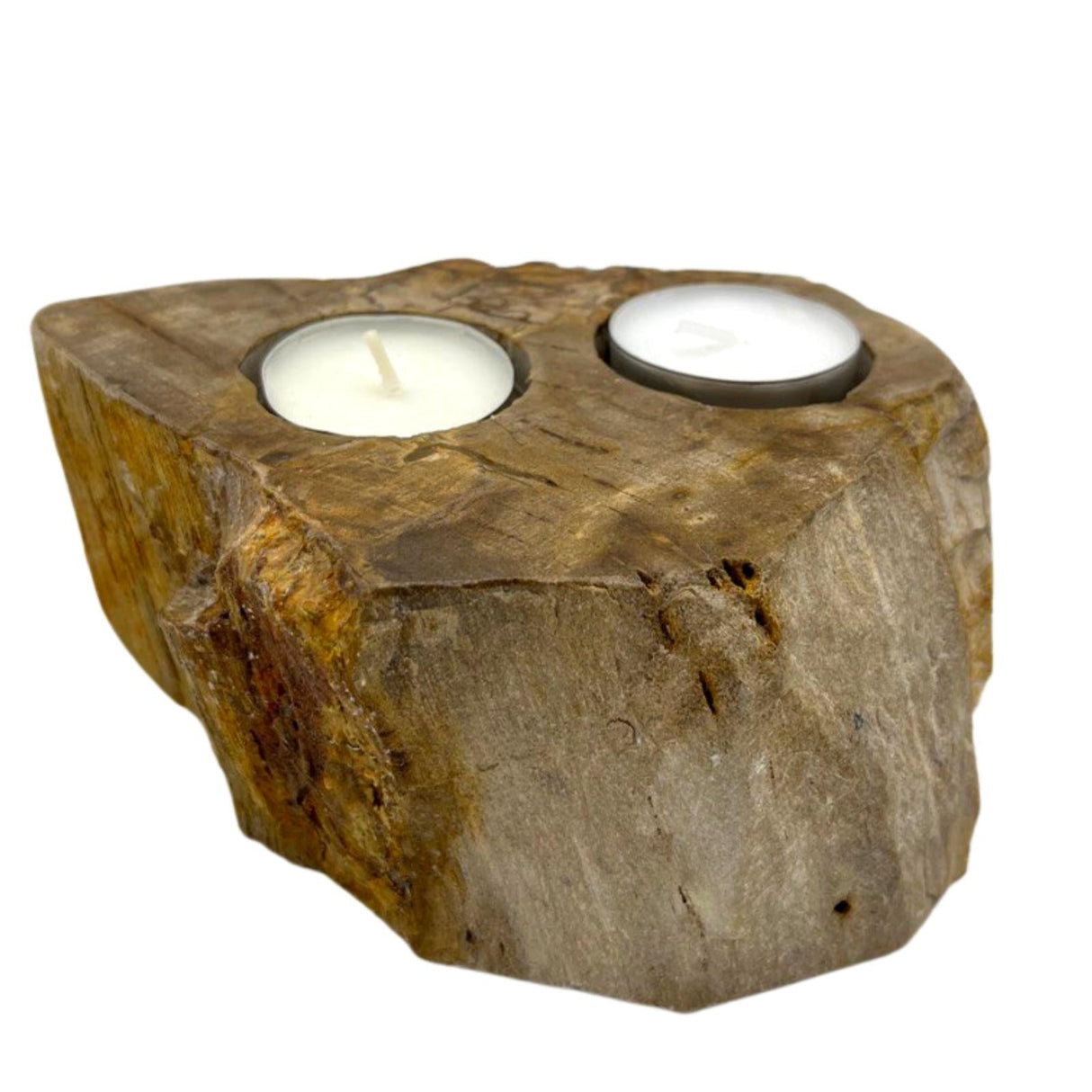 Double Candle Holder - Petrified Wood - SHAMTAM.COM