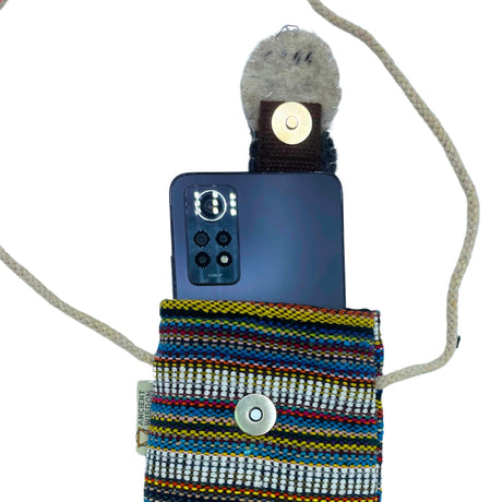 Colorful Striped Phone Holder Bag with Owl Decor – Multi - Color Neck Pouch for Small Items - SHAMTAM.COM